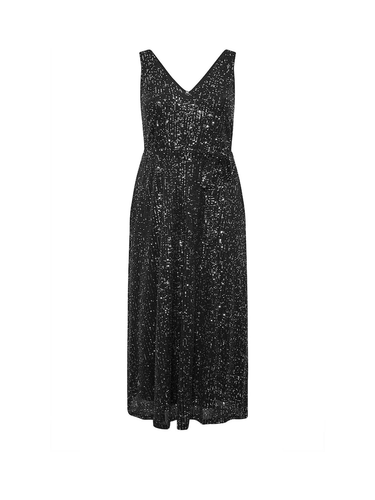 Yours Curve Black London Sequin V-Neck Maxi Dress - Image 5 of 5
