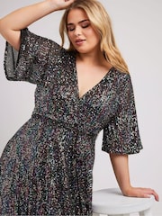 Yours Curve Black London Sequin Wrap Tulip Dress - Image 2 of 5