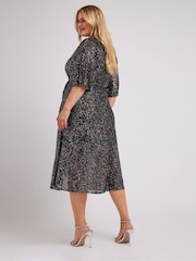 Yours Curve Black London Sequin Wrap Tulip Dress - Image 4 of 5