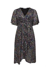 Yours Curve Black London Sequin Wrap Tulip Dress - Image 5 of 5