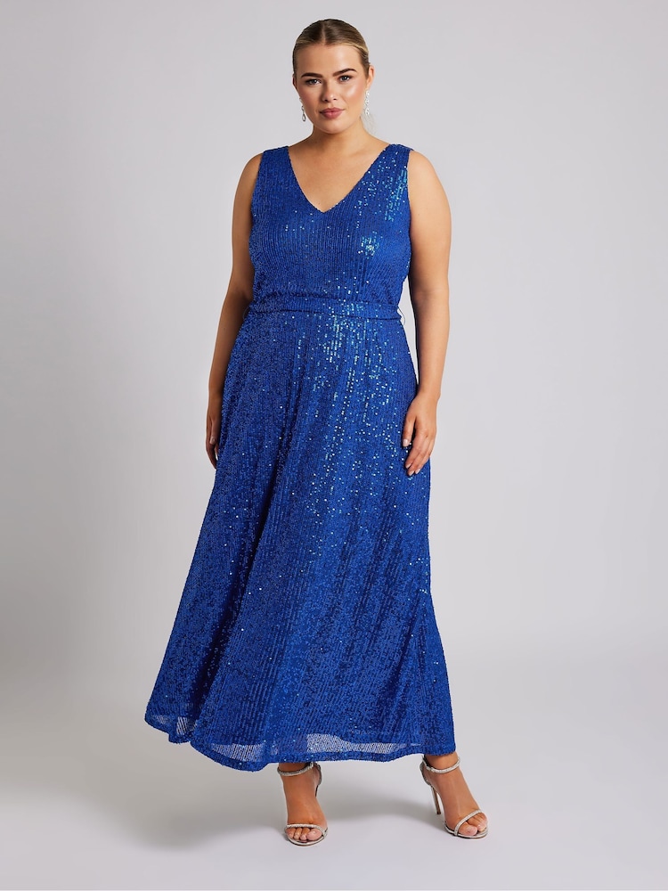 Blau - Yours Curve London Sequin V-Neck Maxi Dress - Bild 2 von 5 Blau - Yours Curve London Sequin V-Neck Maxi Dress - Bild 2 von 5