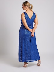 Yours Curve Blue London Sequin V-Neck Maxi Dress - Image 3 of 5