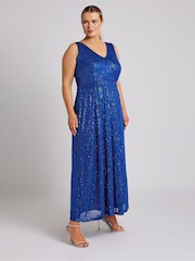 Yours Curve Blue London Sequin V-Neck Maxi Dress - Image 4 of 5