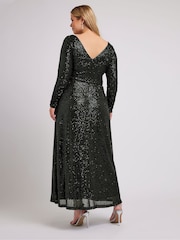 Зеленый - Yours Curve London Sequin V-Neck Long Sleeve Maxi Dress - Image 2 of 5