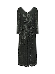 Зеленый - Yours Curve London Sequin V-Neck Long Sleeve Maxi Dress - Image 5 of 5