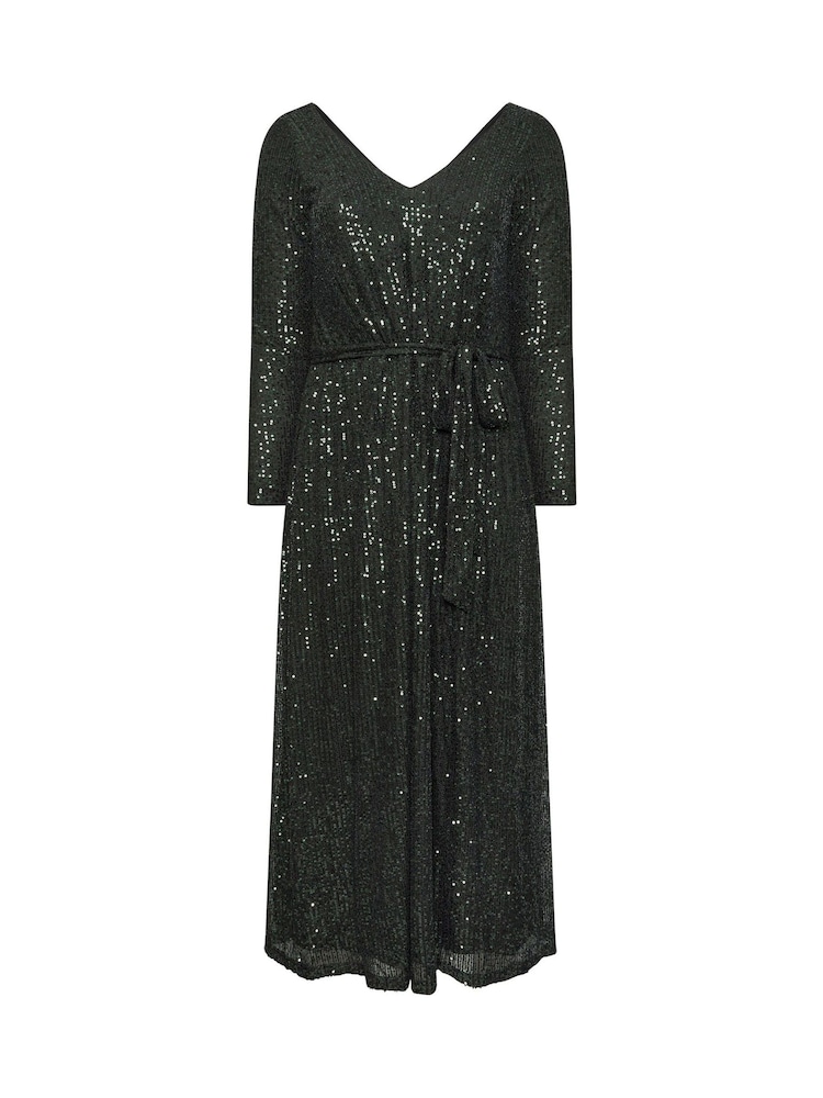 Зеленый - Yours Curve London Sequin V-Neck Long Sleeve Maxi Dress - Image 5 of 5