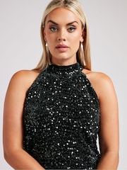 Yours Curve Black London Sequin Velvet Choker Dress - Image 4 of 5
