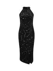 Yours Curve Black London Sequin Velvet Choker Dress - Image 5 of 5