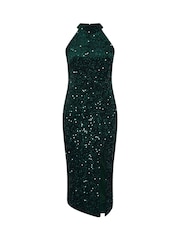 Yours Curve Green London Sequin Velvet Choker Dress - Image 6 of 6