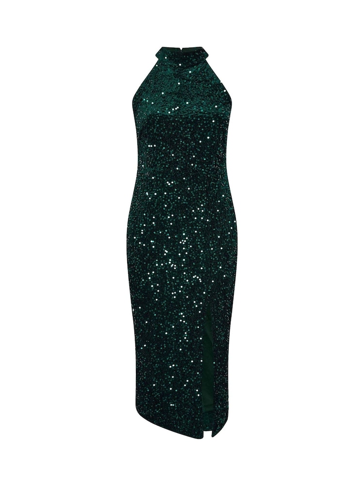 Yours Curve Green London Sequin Velvet Choker Dress - Image 6 of 6 Yours Curve Green London Sequin Velvet Choker Dress - Image 6 of 6