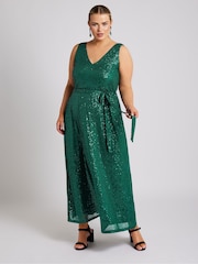 Yours Curve Green London Sequin V-Neck Maxi Dress - Image 1 of 5