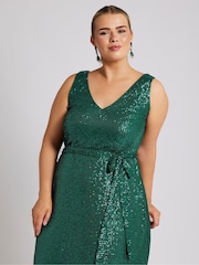 Yours Curve Green London Sequin V-Neck Maxi Dress - Image 2 of 5