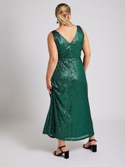 Yours Curve Green London Sequin V-Neck Maxi Dress - Image 3 of 5