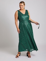 Yours Curve Green London Sequin V-Neck Maxi Dress - Image 4 of 5