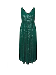 Yours Curve Green London Sequin V-Neck Maxi Dress - Image 5 of 5