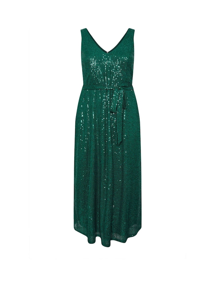 Yours Curve Green London Sequin V-Neck Maxi Dress - Image 5 of 5