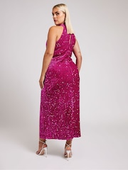 Yours Curve Pink London Sequin Velvet Choker Dress - Image 4 of 6