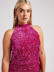 Yours Curve Pink London Sequin Velvet Choker Dress - Image 5 of 6