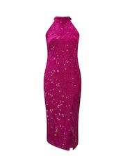 Yours Curve Pink London Sequin Velvet Choker Dress - Image 6 of 6