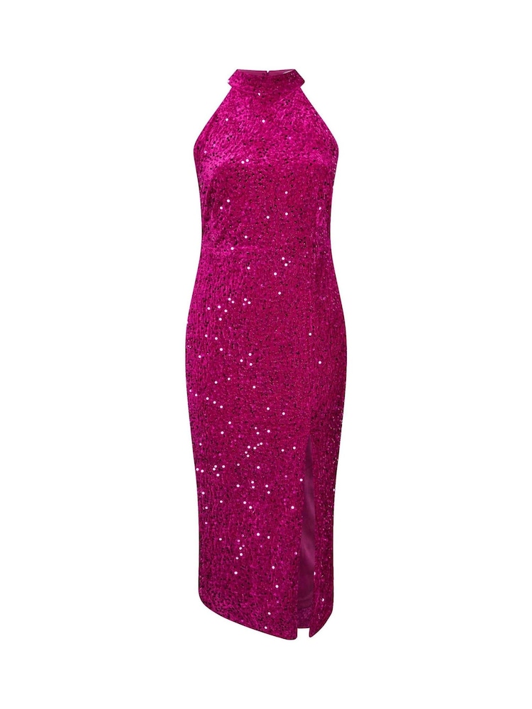 Yours Curve Pink London Sequin Velvet Choker Dress - Image 6 of 6