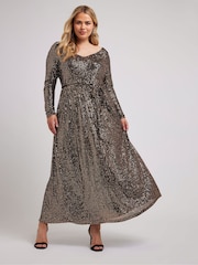 Золотой - Yours Curve London Sequin V-Neck Long Sleeve Maxi Dress - Image 1 of 5