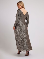 Золотой - Yours Curve London Sequin V-Neck Long Sleeve Maxi Dress - Image 2 of 5
