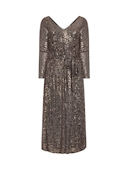 Золотой - Yours Curve London Sequin V-Neck Long Sleeve Maxi Dress - Image 5 of 5