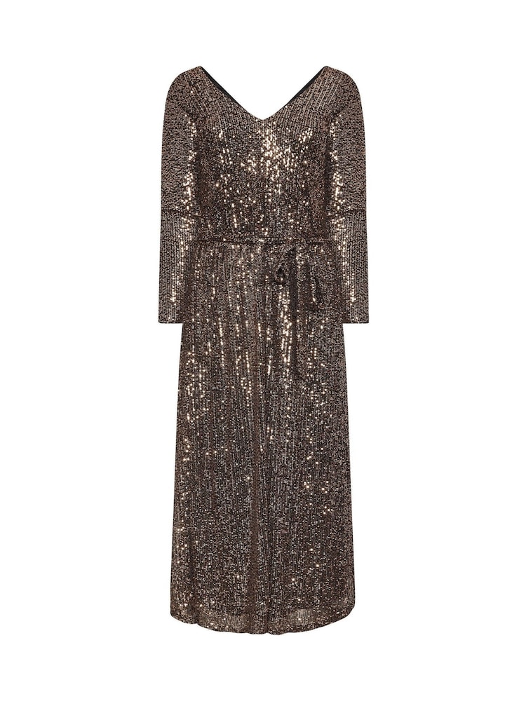 Золотой - Yours Curve London Sequin V-Neck Long Sleeve Maxi Dress - Image 5 of 5