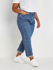 Yours Curve Blue Boyfriend Jeans - Image 1 of 4
