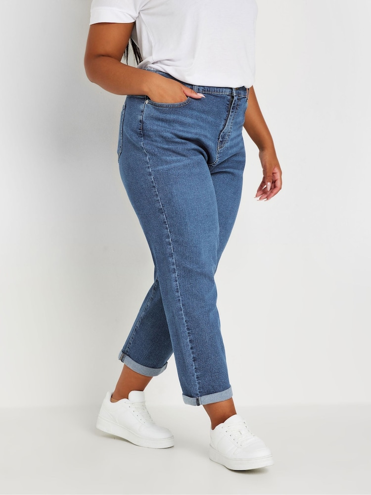Yours Curve Blue Boyfriend Jeans - Image 1 of 4