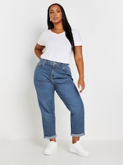 Yours Curve Blue Boyfriend Jeans - Image 2 of 4