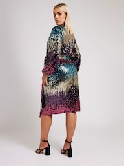 Yours Curve Blue/Pink/Gold London Sequin Ombre Wrap Dress - Image 3 of 5