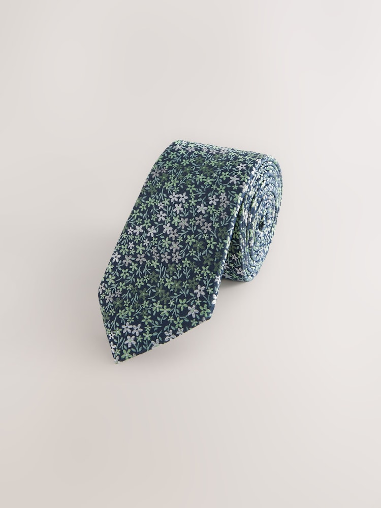 Green Slim Pattern Tie - Image 3 of 5