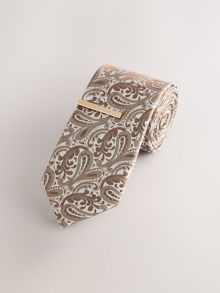 Gold Paisley Tie With Tie Clip - Image 1 of 3