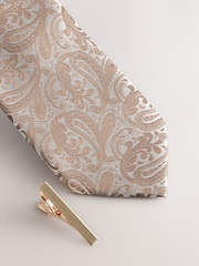 Gold Paisley Tie With Tie Clip - Image 2 of 3