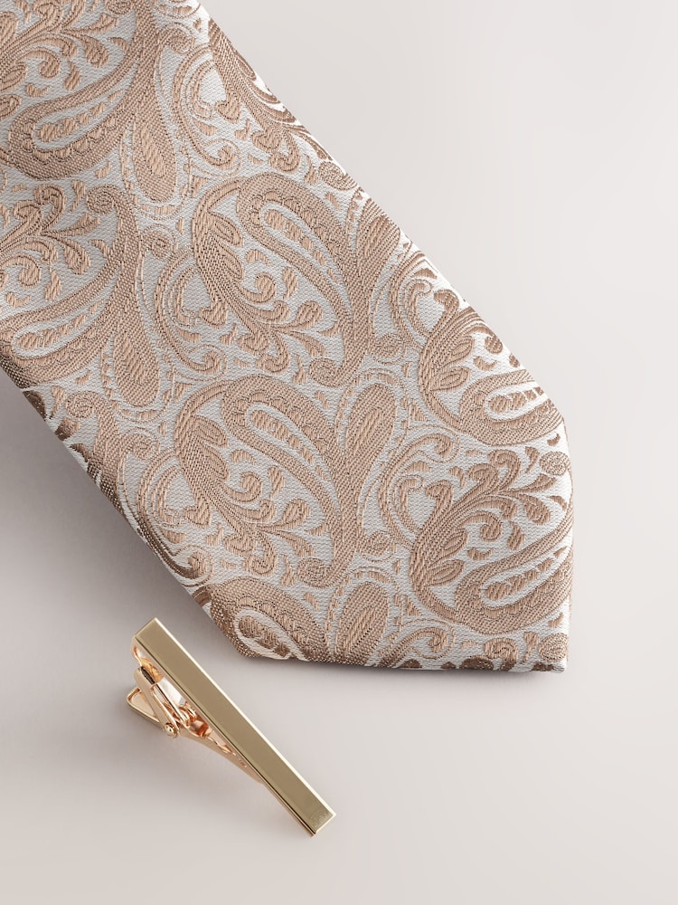 Gold Paisley Tie With Tie Clip - Image 2 of 3