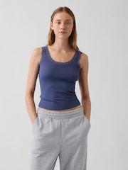 Gap Blue Mini Rib Lace-Trim Pyjamas Vest - Image 1 of 4