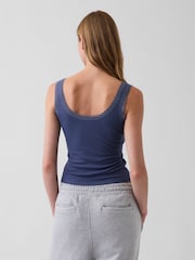 Gap Blue Mini Rib Lace-Trim Pyjamas Vest - Image 2 of 4