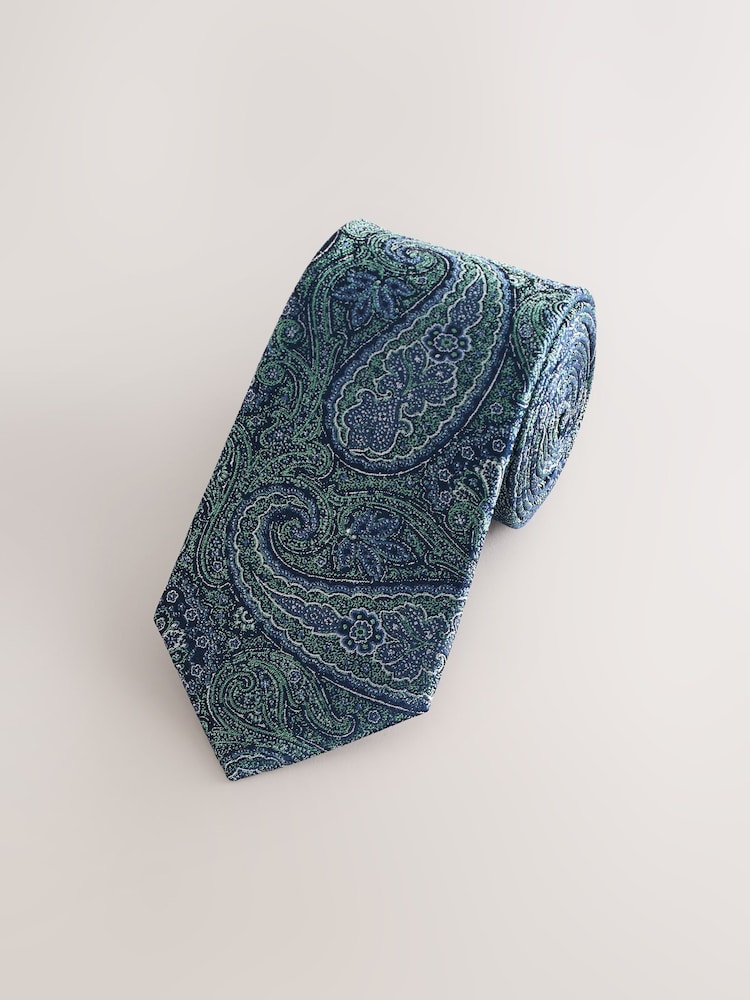 Green Printed Silk Tie - Image 1 of 3
