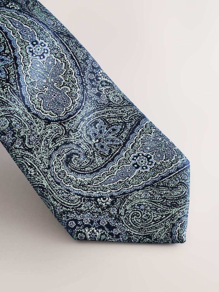 Green Printed Silk Tie - Image 2 of 3