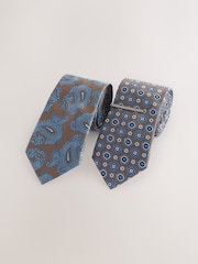 Brown/Navy Design Ties And Clips 2 Pack - Image 1 of 3