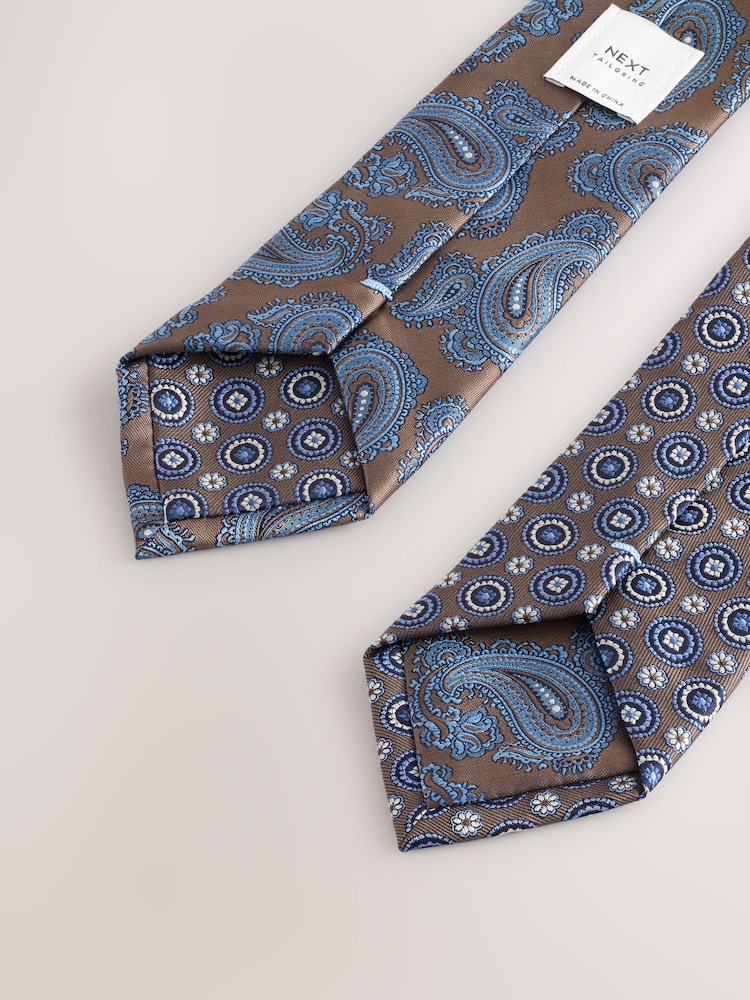 Brown/Navy Design Ties And Clips 2 Pack - Image 3 of 3