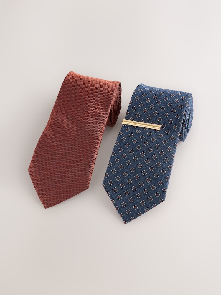 Rust Brown Textured Ties And Clips 2 Pack - Image 1 of 3