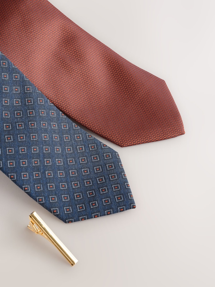Rust Brown Textured Ties And Clips 2 Pack - Image 3 of 3
