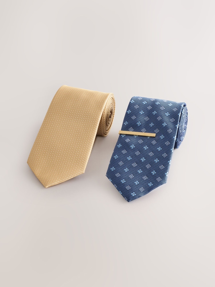 Geel/blauw - Textured Ties And Clips 2 Pack - Image 1 of 3