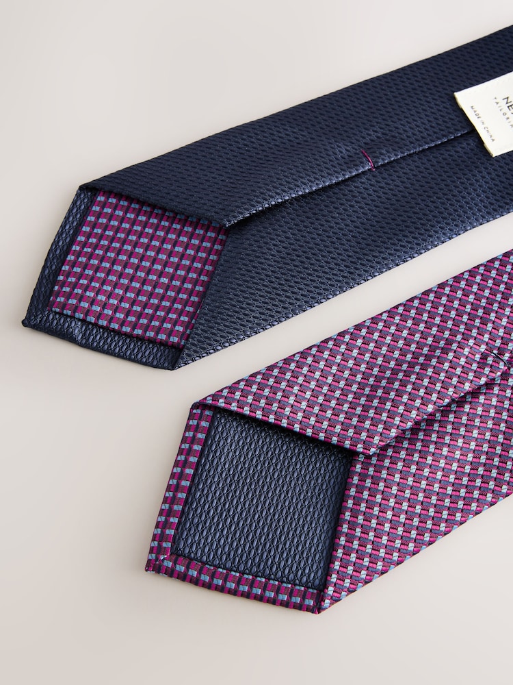 Navy/Red Textured Ties And Tie Clips 2 Pack - Image 3 of 3