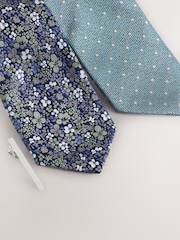 Blue Floral/Polka Dot Design Design Ties And Tie Clips 2 Pack - Image 3 of 3