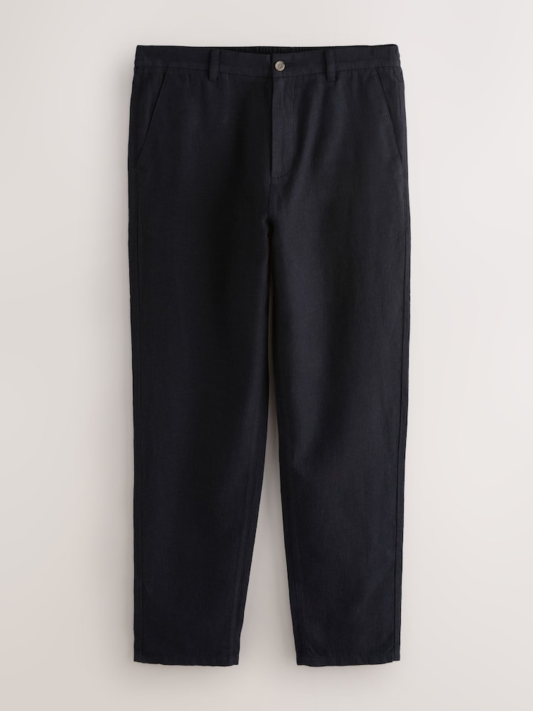 Black Elasticated Waist Textured Linen Blend Trousers - Image 1 of 5