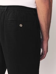 Preto - Calças de mistura de linho com textura de cintura elástica - Imagem 6 de 11