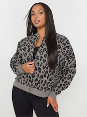 Yours Curve Grey Oversized Bomber Jacket - Image 1 of 6